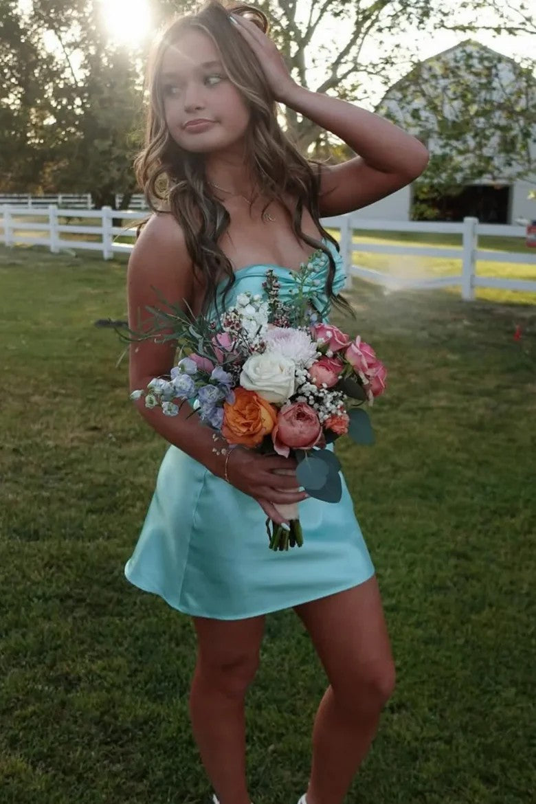 Lumidress Chic Strapless Satin Keyhole Backless Short Homecoming Dress