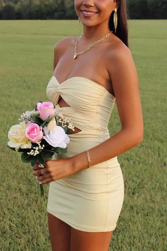 Lumidress Elegant Strapless Cutout Bodycon Mini Dress