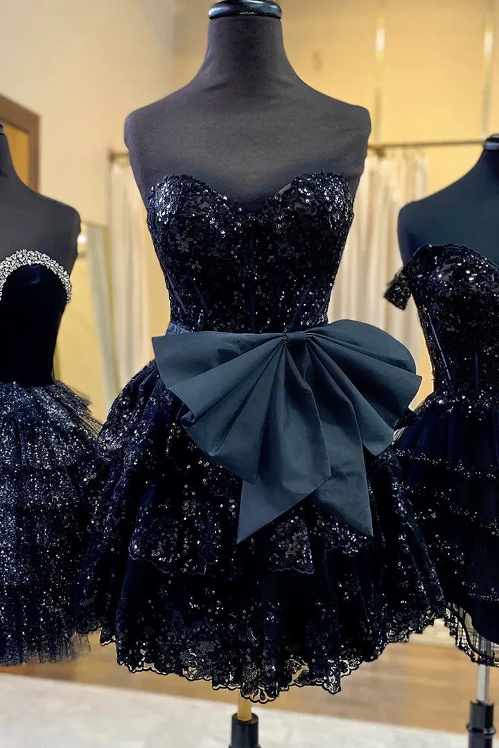 Lumidress Sparkling Strapless Sweetheart Sequin Tiered Homecoming Dress