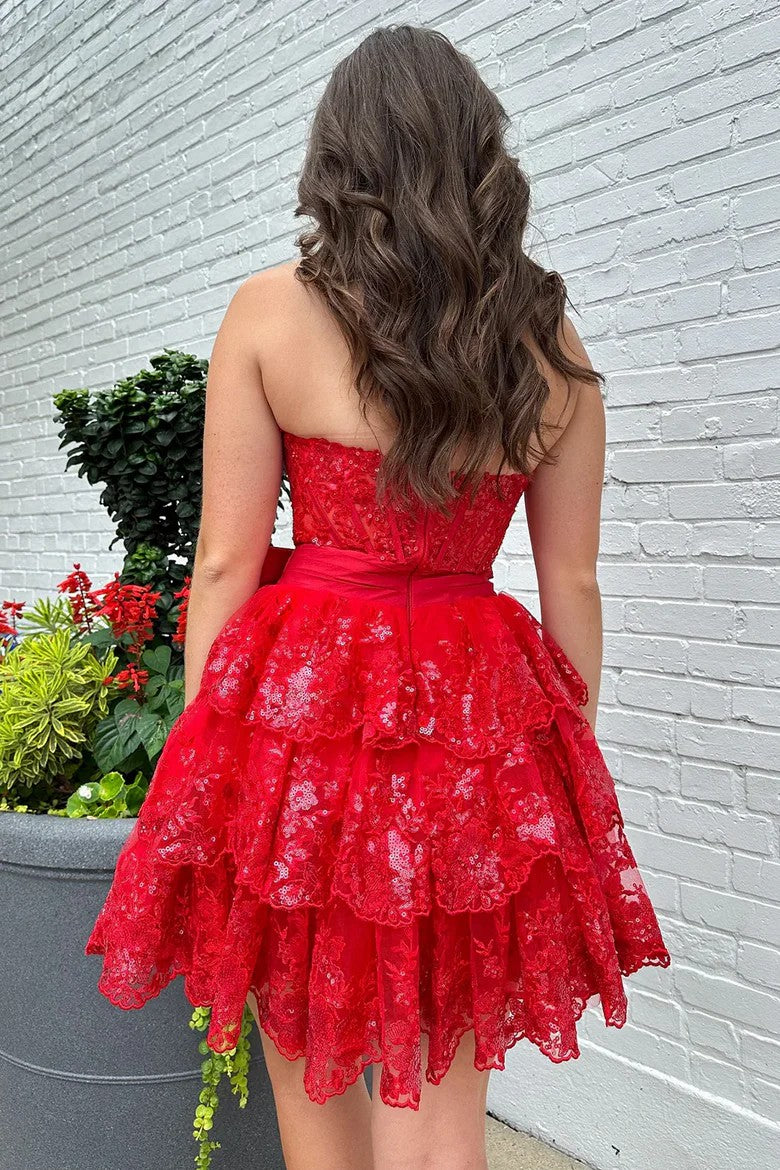 Lumidress Sparkling Strapless Sweetheart Sequin Tiered Homecoming Dress