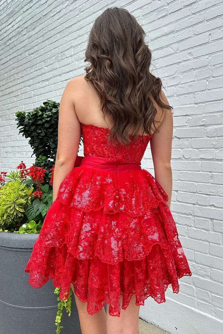 Lumidress Sparkling Strapless Sweetheart Sequin Tiered Homecoming Dress