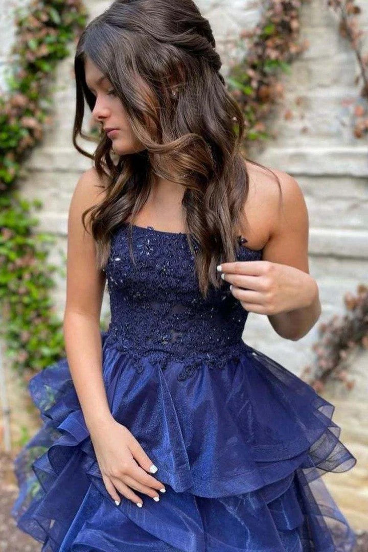 Lumidress Strapless A-Line Homecoming Dress with Ruffles