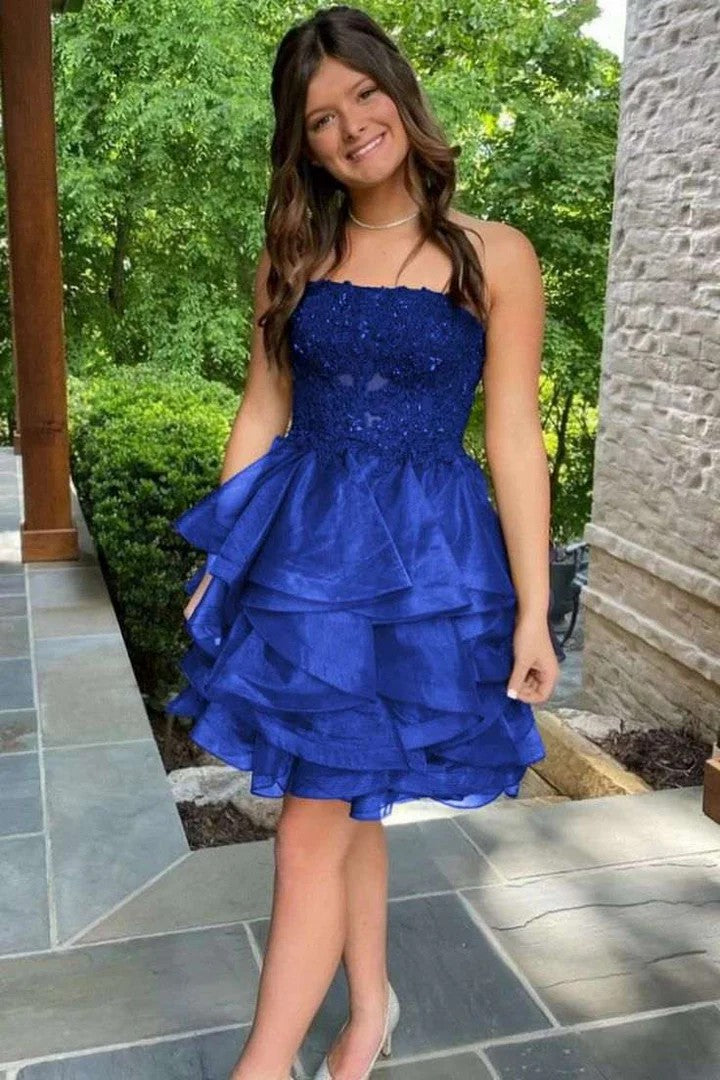 Lumidress Strapless A-Line Homecoming Dress with Ruffles