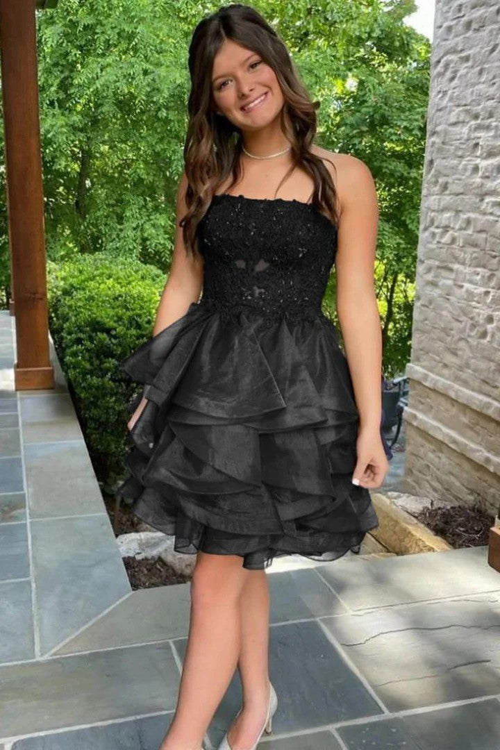 Lumidress Strapless A-Line Homecoming Dress with Ruffles