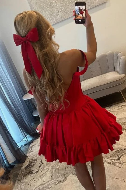 Lumidress Off-Shoulder Pleated Satin A-Line Homecoming Dress