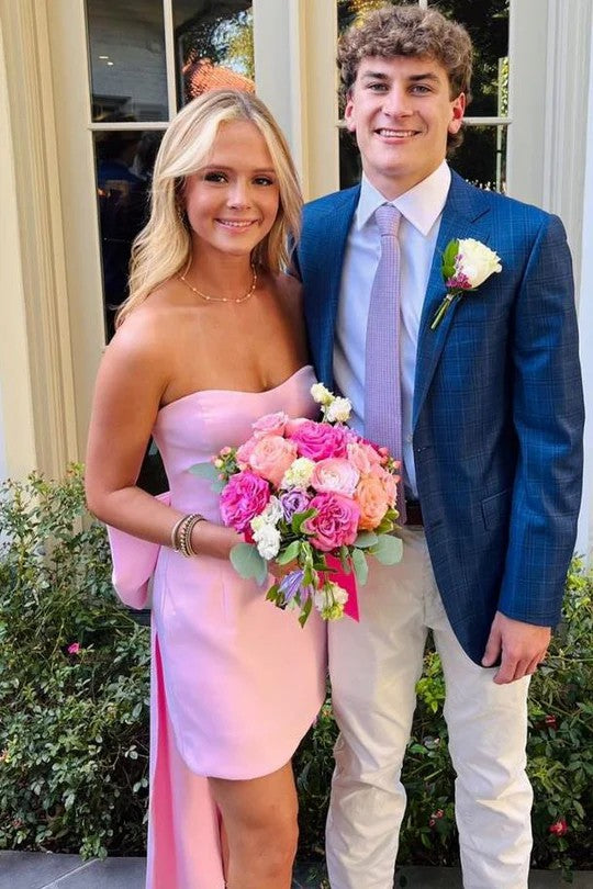 Lumidress White Strapless Bow-Back Mini Homecoming Dress