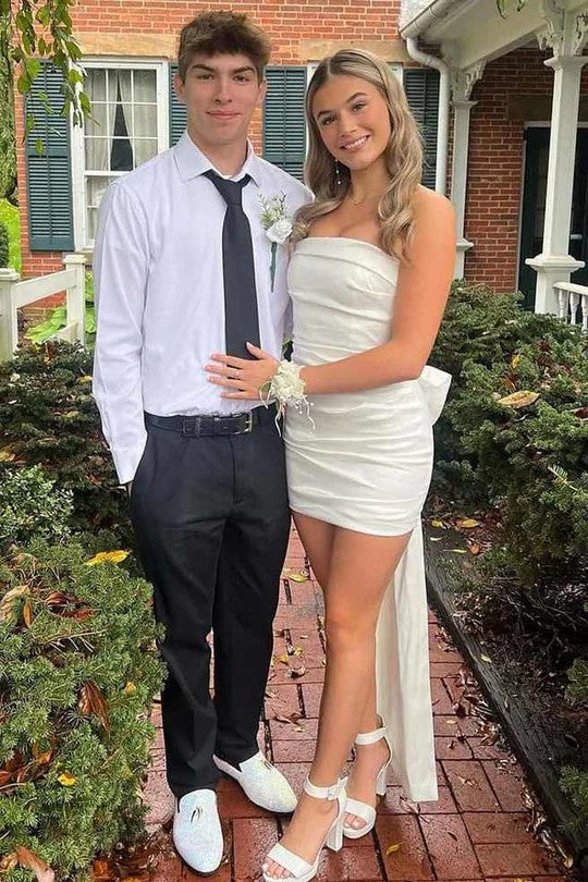 Lumidress White Strapless Bow-Back Mini Homecoming Dress