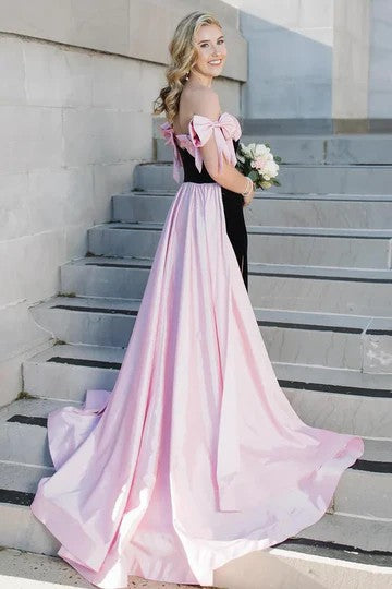 Lumidress Off-the-Shoulder Mermaid Evening Dress with Bow &amp; Detachable Train