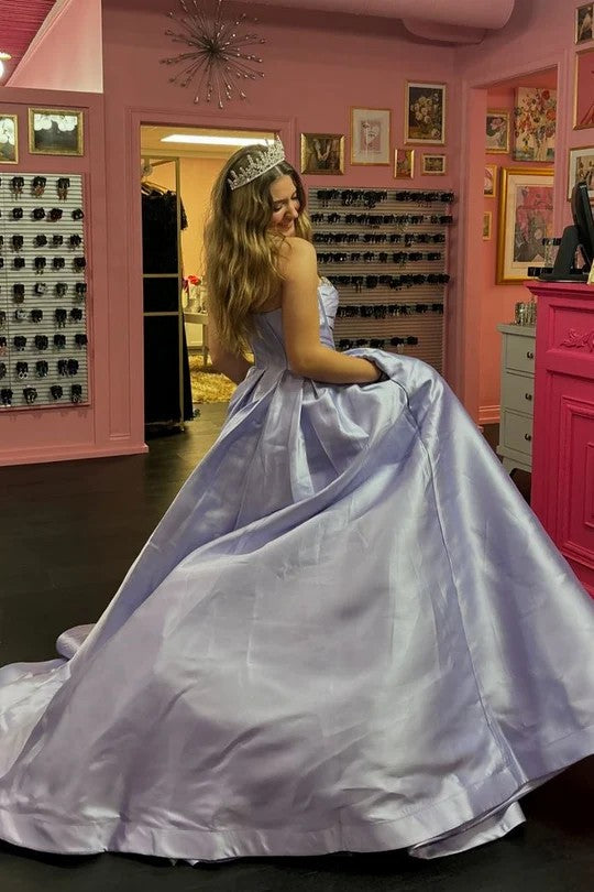 Lumidress Strapless Beaded Empire-Waist A-Line Long Prom Dress