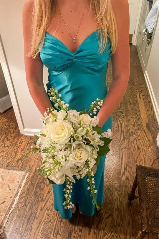 Lumidress Elegant Halter V-Neck Pleated Satin Long Prom Dress