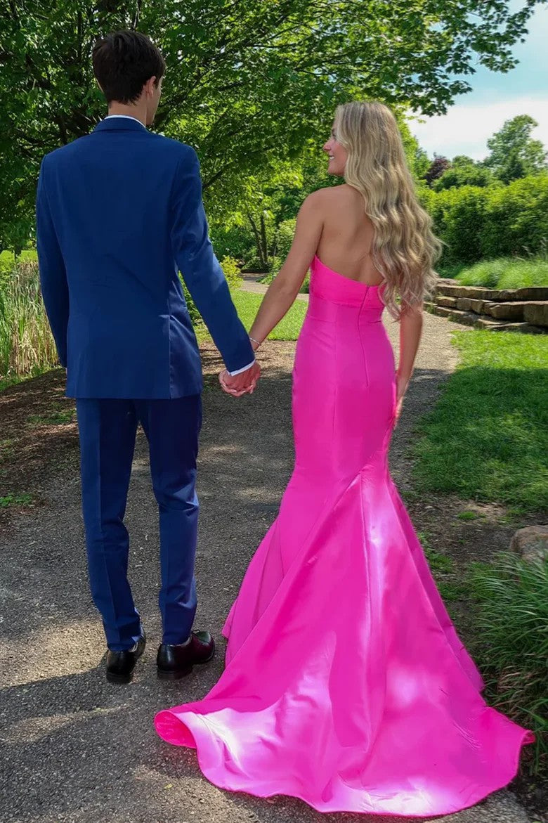 Lumidress Vibrant Fuchsia Strapless Mermaid Gown with Rose Detail