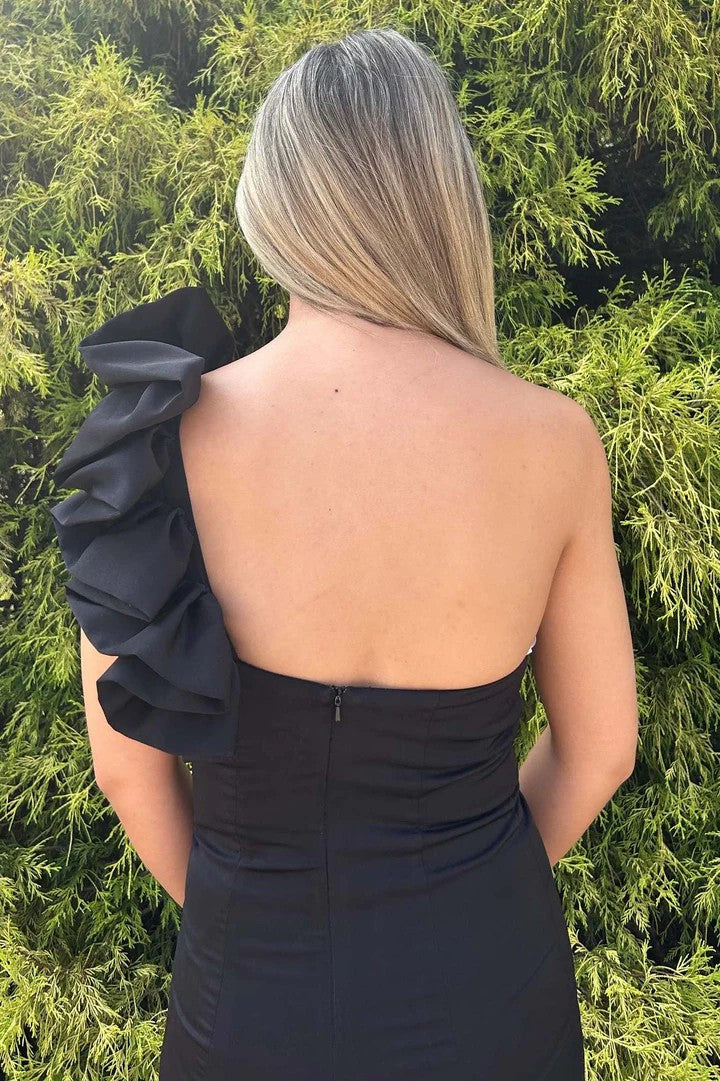 Lumidress Elegant One-Shoulder Mermaid Evening Dress with Ruffle Detail &amp; Side Slit