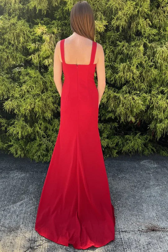 Lumidress Red Square Neck Straps Mermaid Long Prom Dress