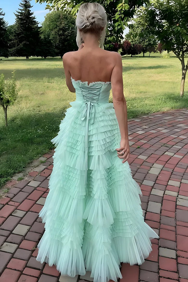 Lumidress Dreamy Mint Strapless Layered Tulle A-Line Prom Gown
