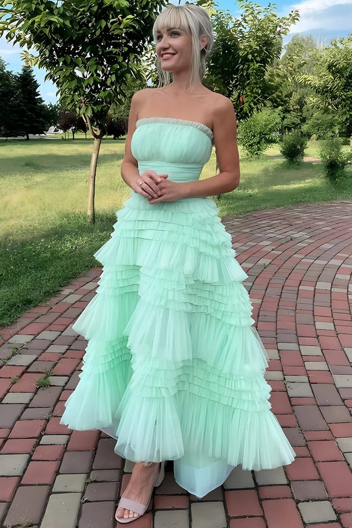 Lumidress Dreamy Mint Strapless Layered Tulle A-Line Prom Gown