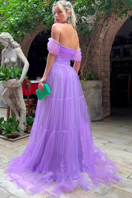 Lumidress Elegant Off-the-Shoulder Sweetheart A-Line Tulle Formal Prom Dress