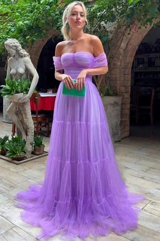 Lumidress Elegant Off-the-Shoulder Sweetheart A-Line Tulle Formal Prom Dress