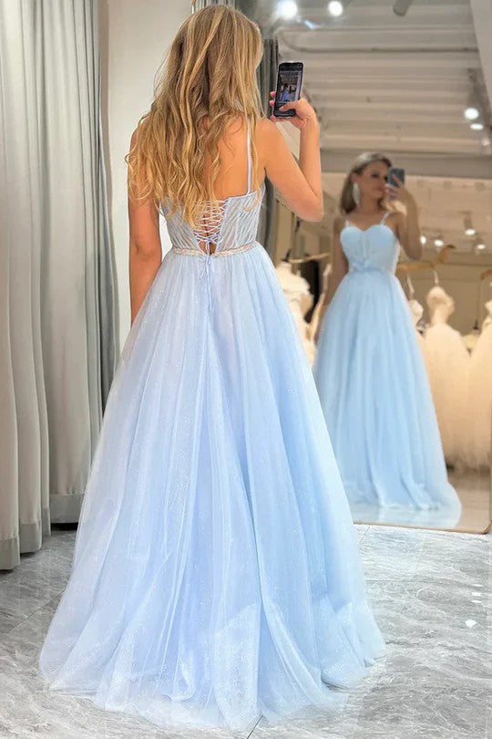 Lumidress Elegant A-Line Sweetheart Tulle Prom Dress with Appliqués and Spaghetti Straps