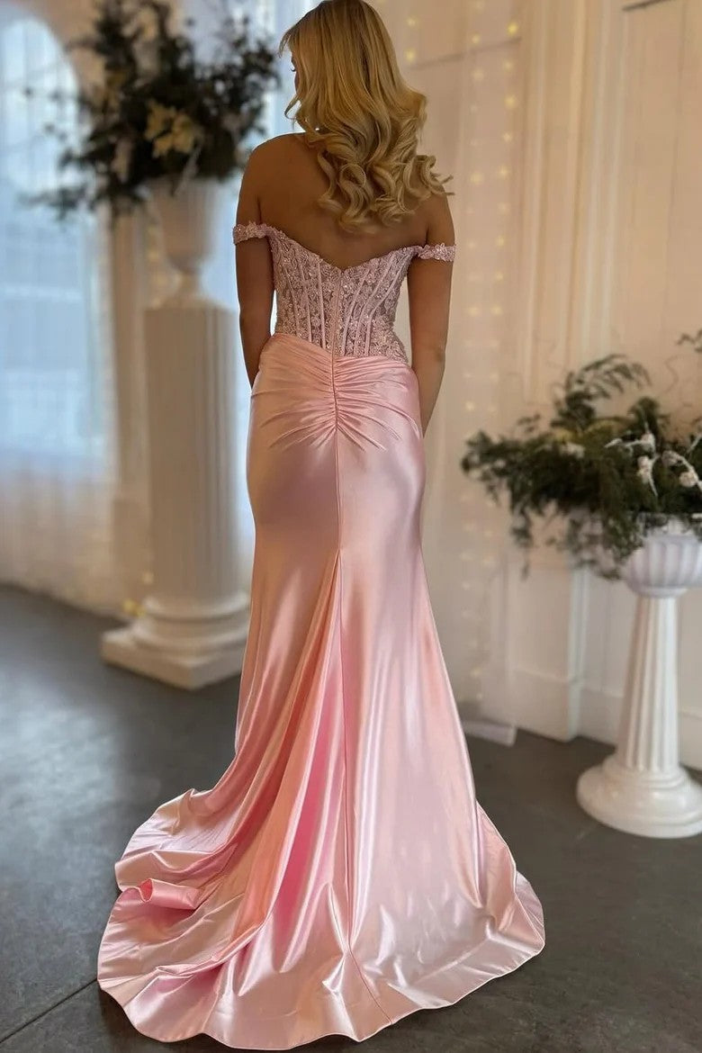 Lumidress Elegant Off-Shoulder Sweetheart Mermaid Prom Dress with Appliques and Slit