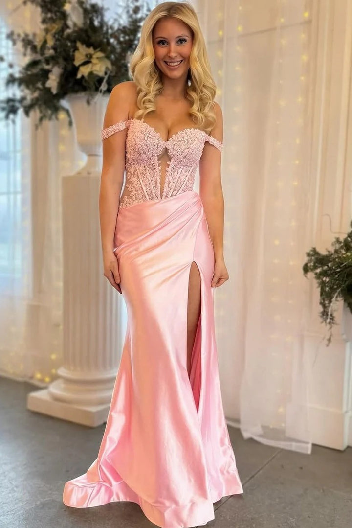 Lumidress Elegant Off-Shoulder Sweetheart Mermaid Prom Dress with Appliques and Slit