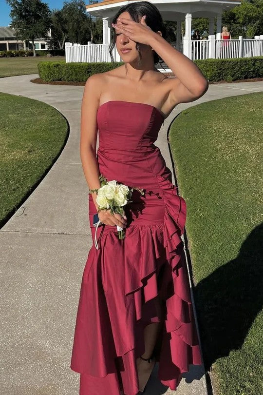 Lumidress Elegant Yellow Strapless Ruffle Mermaid Prom Gown with Slit