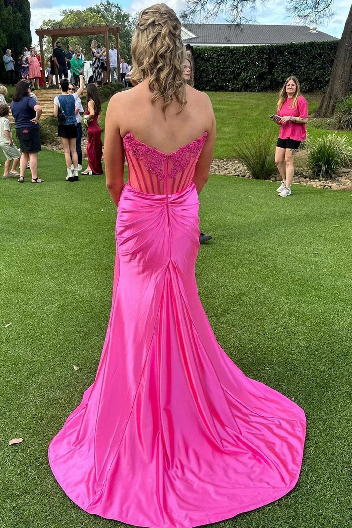 Lumidress Strapless Appliqued Mermaid Prom Dress Featuring Side Slit