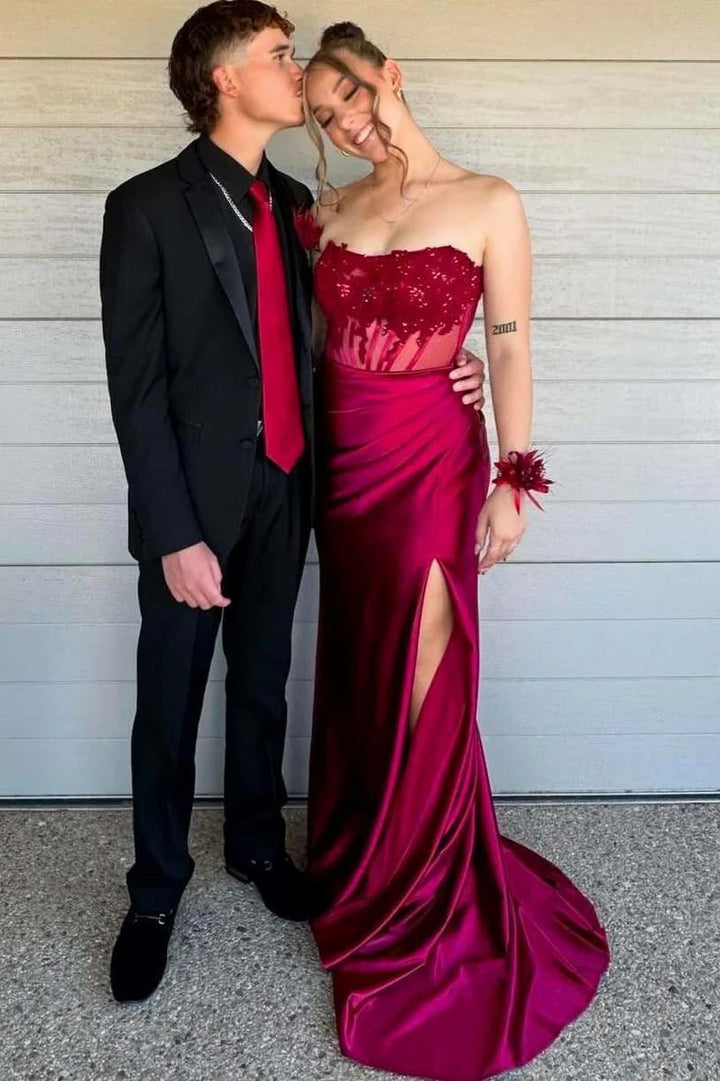 Lumidress Strapless Appliqued Mermaid Prom Dress Featuring Side Slit