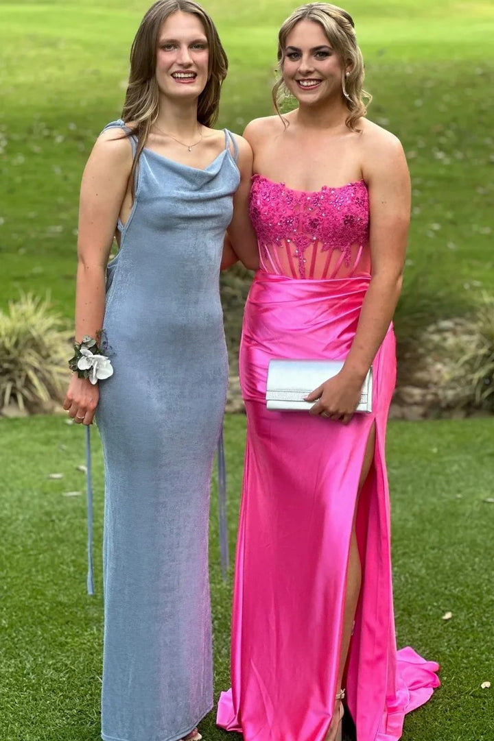 Lumidress Strapless Appliqued Mermaid Prom Dress Featuring Side Slit