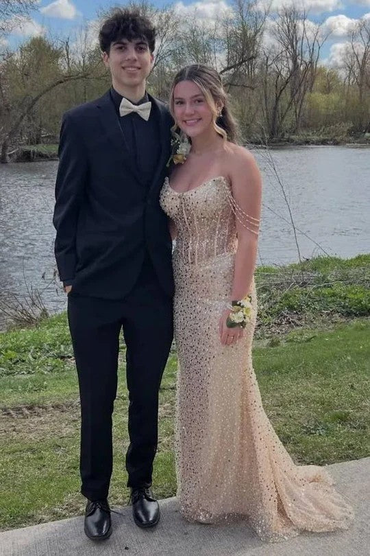Lumidress Stunning Off-the-Shoulder Sequin Glitter Long Prom Dress