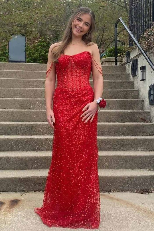 Lumidress Stunning Off-the-Shoulder Sequin Glitter Long Prom Dress