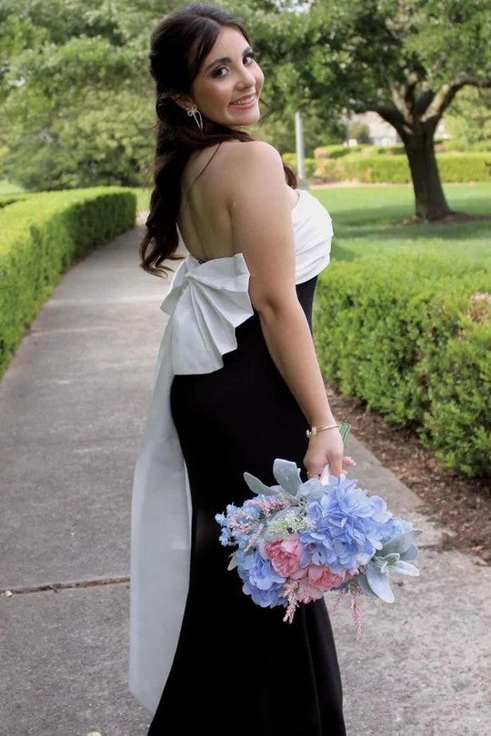 Lumidress Elegant Strapless Two-Tone Bow-Back Mermaid Evening Dress