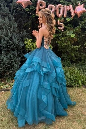 Lumidress Elegant Spaghetti Straps V-Neck Layered Tulle Prom Dress