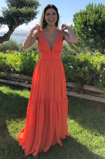 Lumidress Elegant Chiffon V-Neck A-Line Empire-Waist Long Prom Dress