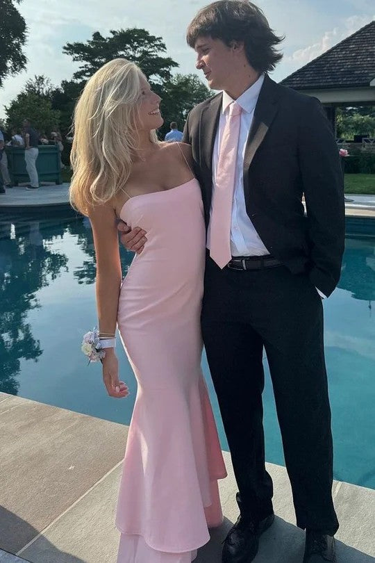 Lumidress Elegant Pink Spaghetti-Strap Satin Sleeveless Long Prom Dress