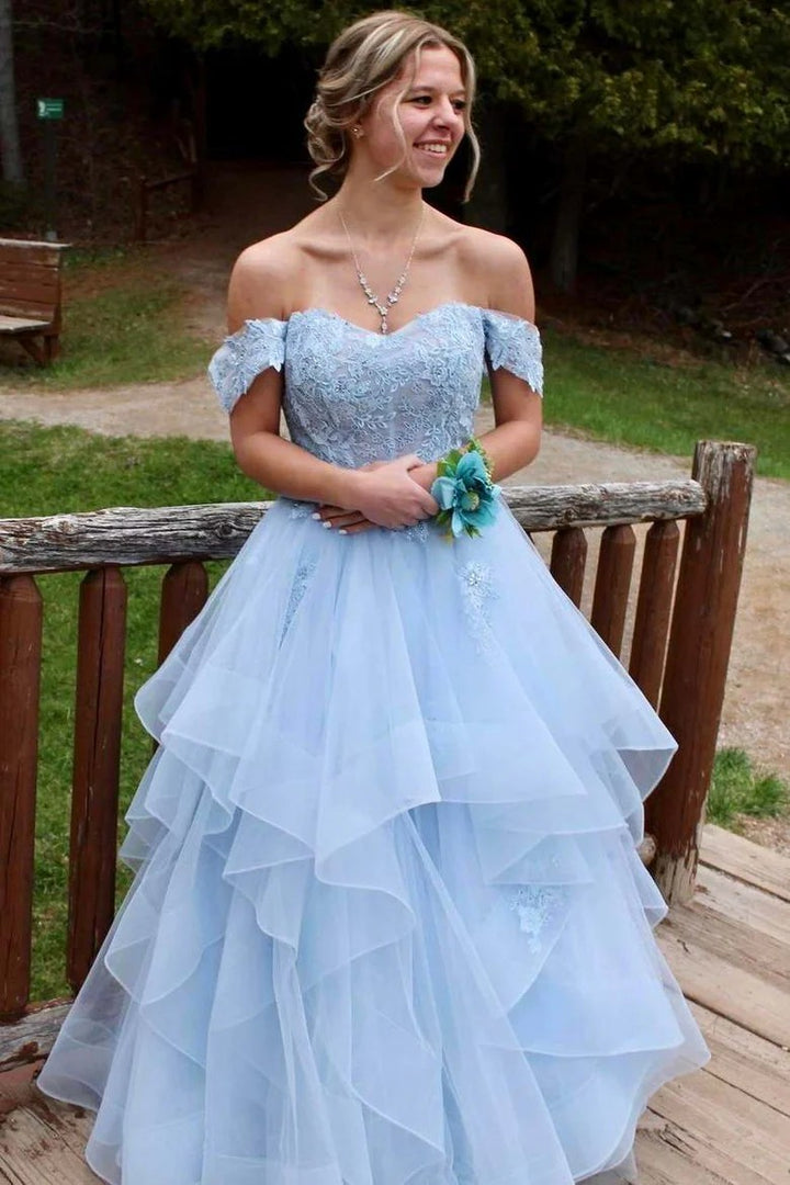 Lumidress Romantic Off-the-Shoulder Lace &amp; Tulle A-Line Prom Gown