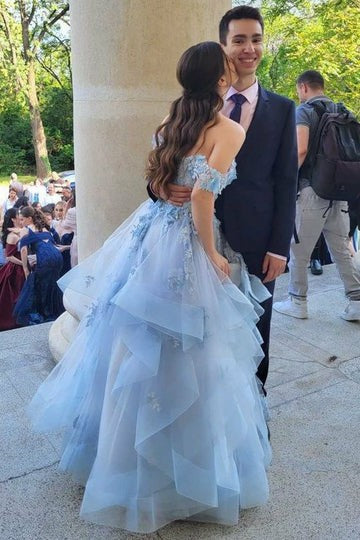 Lumidress Romantic Off-the-Shoulder Lace &amp; Tulle A-Line Prom Gown