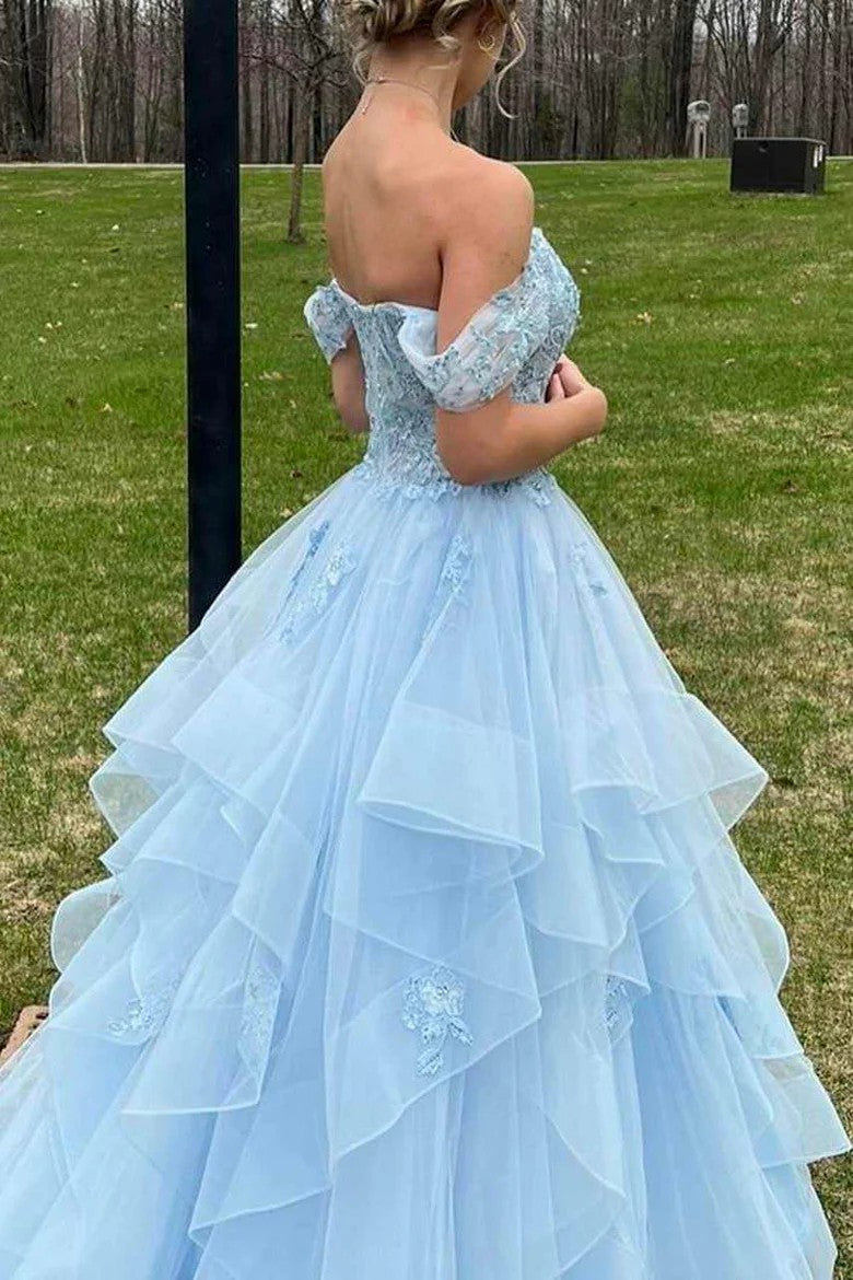 Lumidress Romantic Off-the-Shoulder Lace &amp; Tulle A-Line Prom Gown