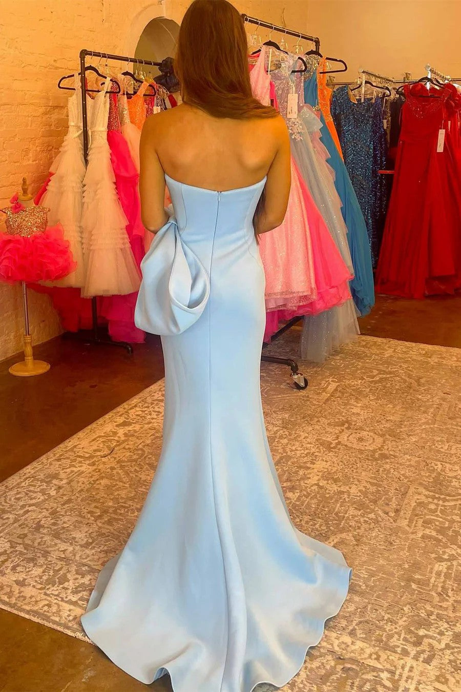 Lumidress Light Blue Strapless Sweetheart Mermaid Satin Evening Gown