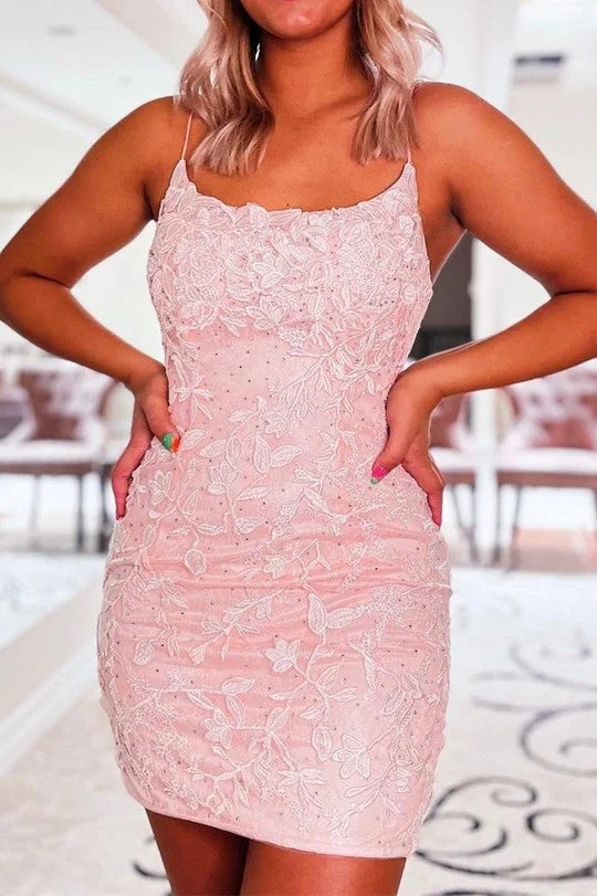 Lumidress Elegant Lace Appliqued Bodycon Mini Dress for Party & Cocktail