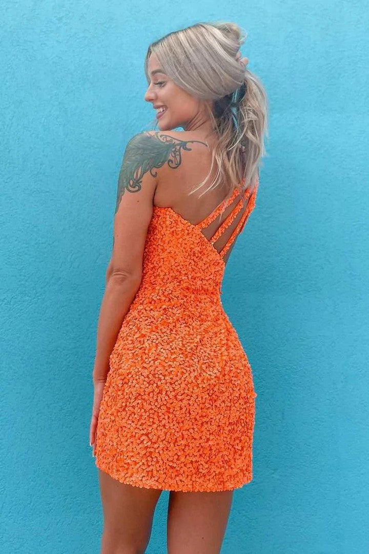 Lumidress Elegant One-Shoulder Sleeveless Sequin Homecoming Party Dress