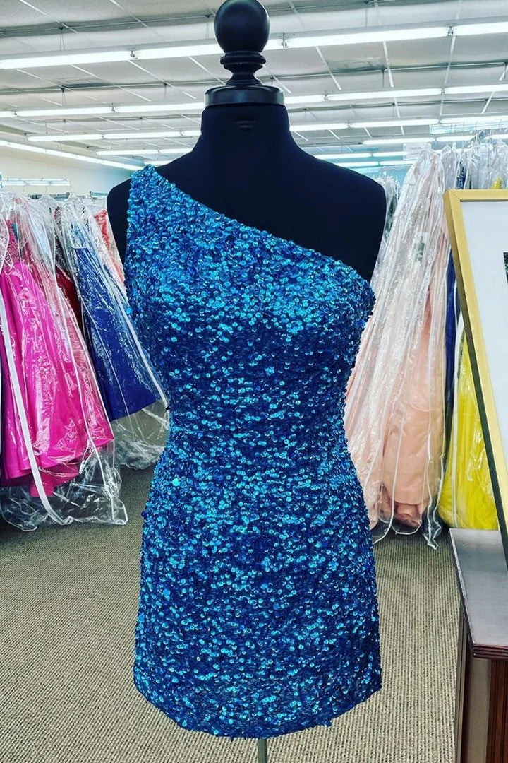 Lumidress Elegant One-Shoulder Sleeveless Sequin Homecoming Party Dress