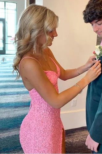 Lumidress Sparkling Spaghetti Straps V-Neck Sequins Prom Dress