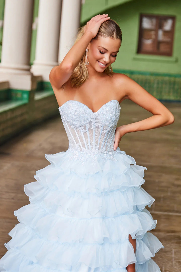 Lumidress Off-Shoulder Ruffled Tulle A-Line Slit Floor-Length Gown