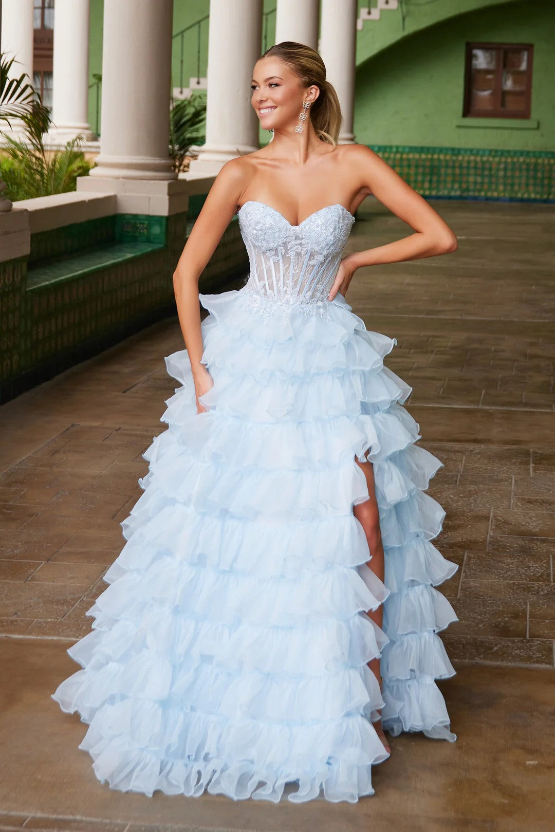 Lumidress Off-Shoulder Ruffled Tulle A-Line Slit Floor-Length Gown
