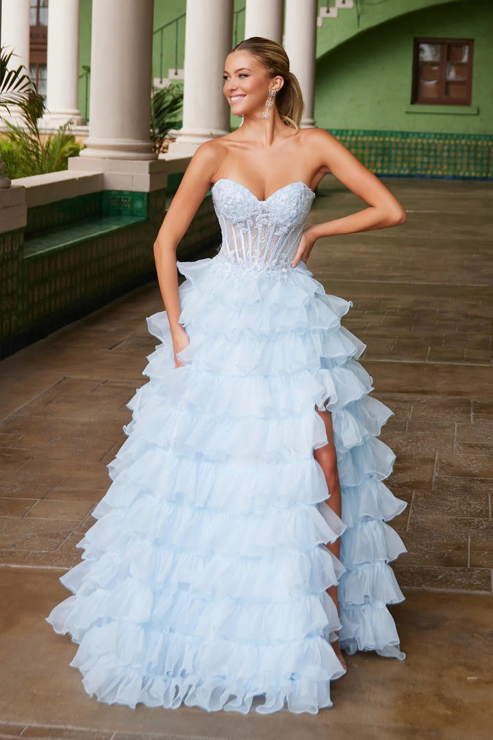 Lumidress Off-Shoulder Ruffled Tulle A-Line Slit Floor-Length Gown