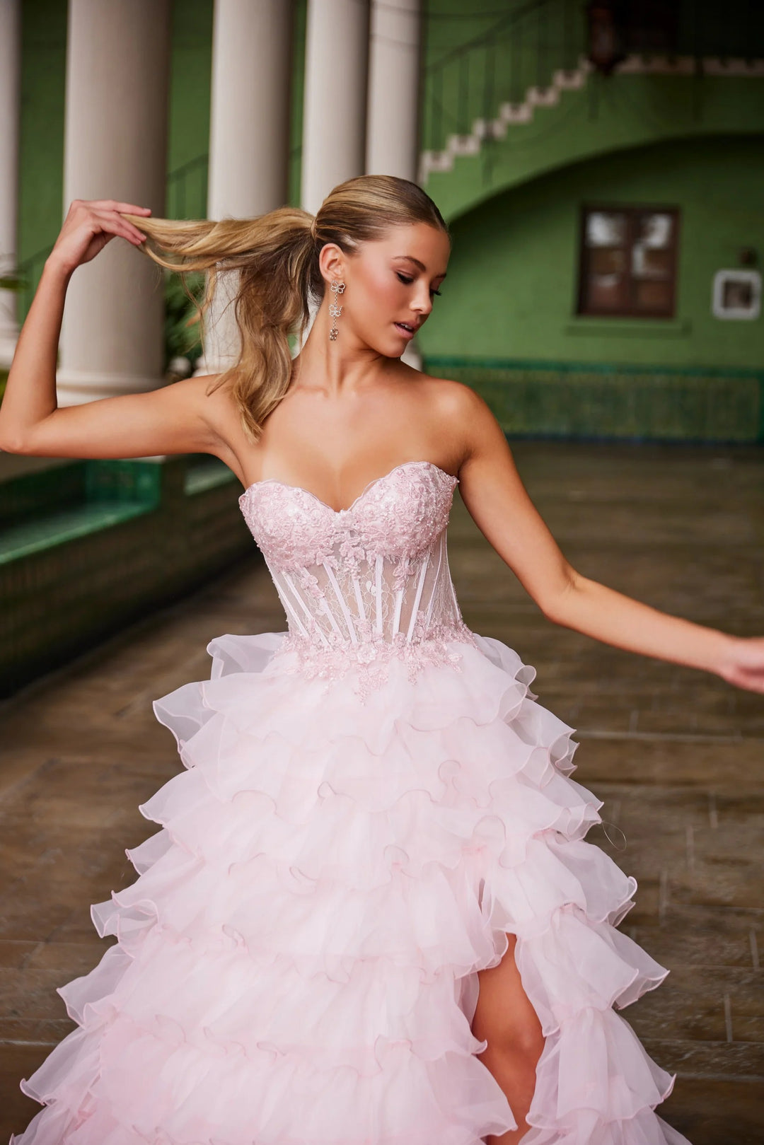 Lumidress Off-Shoulder Ruffled Tulle A-Line Slit Floor-Length Gown