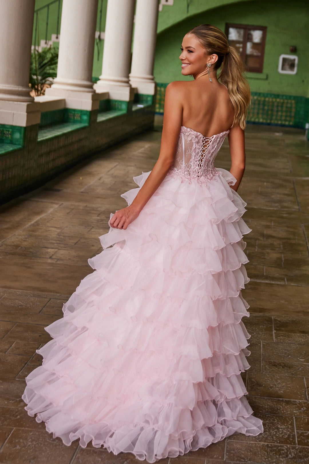 Lumidress Off-Shoulder Ruffled Tulle A-Line Slit Floor-Length Gown
