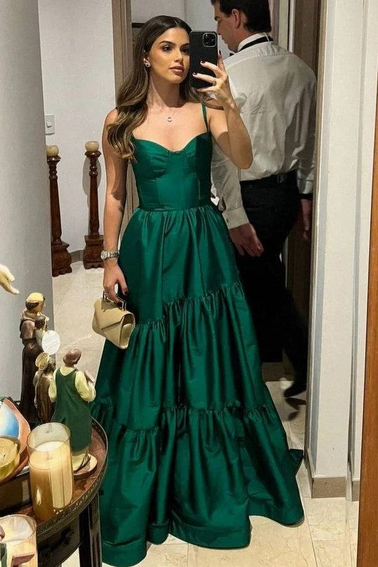 Lumidress Elegant A-Line Pleated Long Formal Prom Dress with Spaghetti Straps
