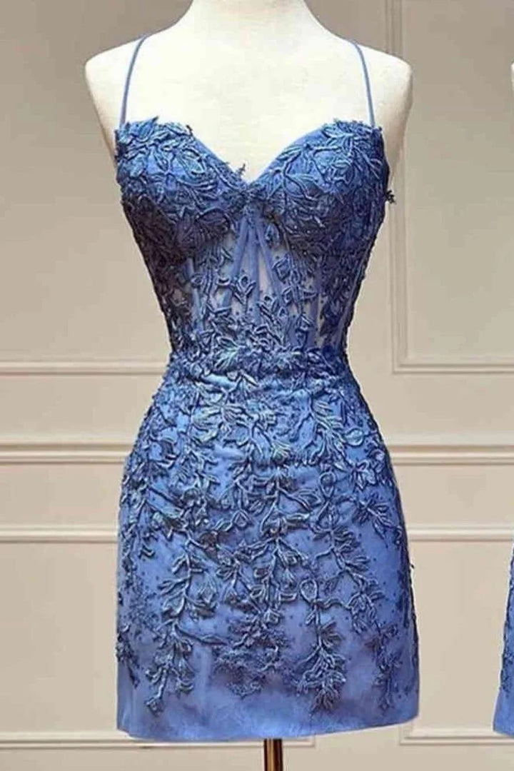 Lumidress Elegant Halter V-Neck Lace Appliqué Short Homecoming Dress