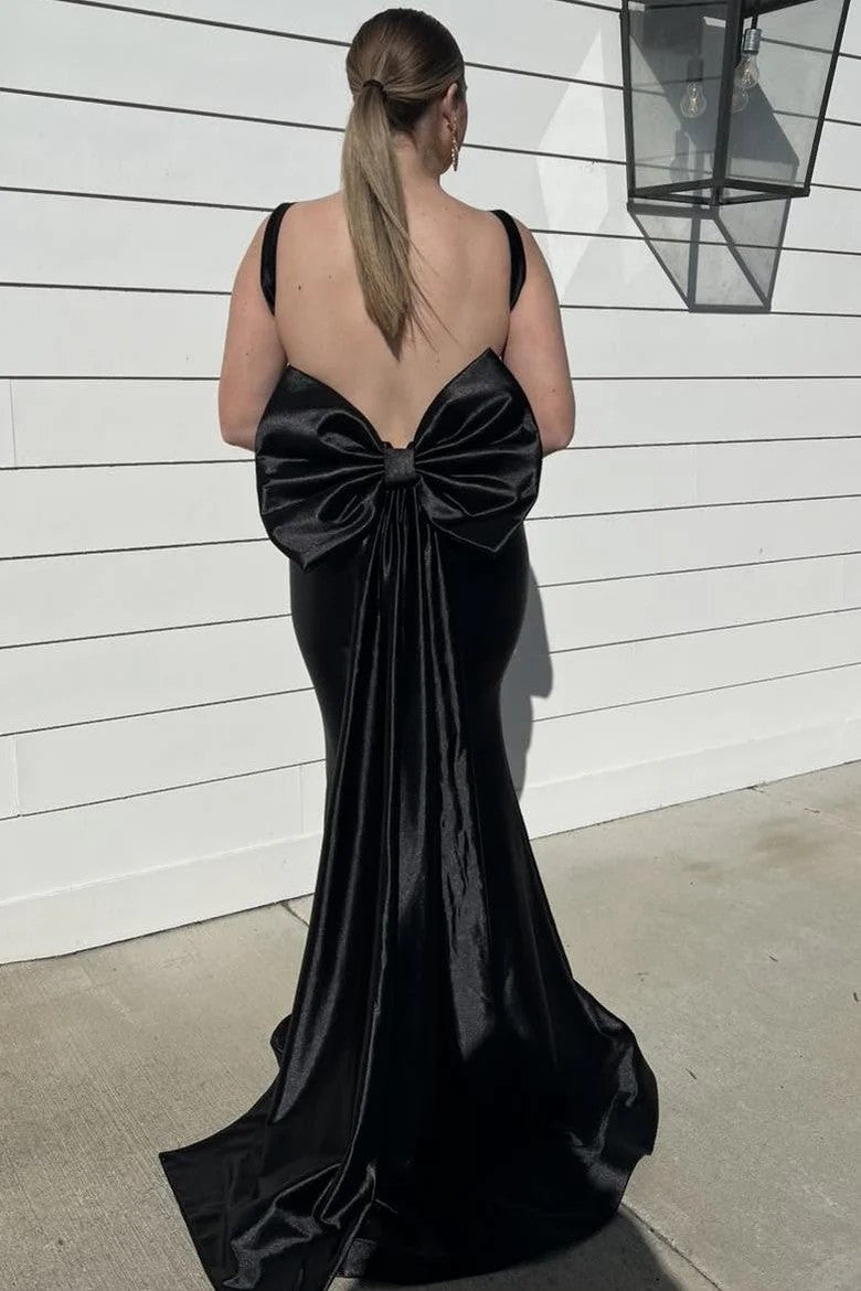 Lumidress Fuchsia Satin Mermaid Prom Gown with Statement Bow Back